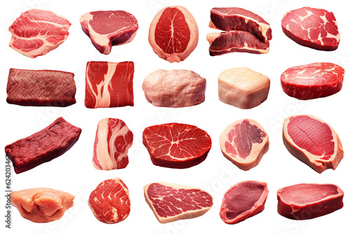Collection of Meats. isolated object, transparent background