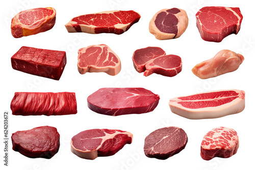 Collection of Meats. isolated object, transparent background