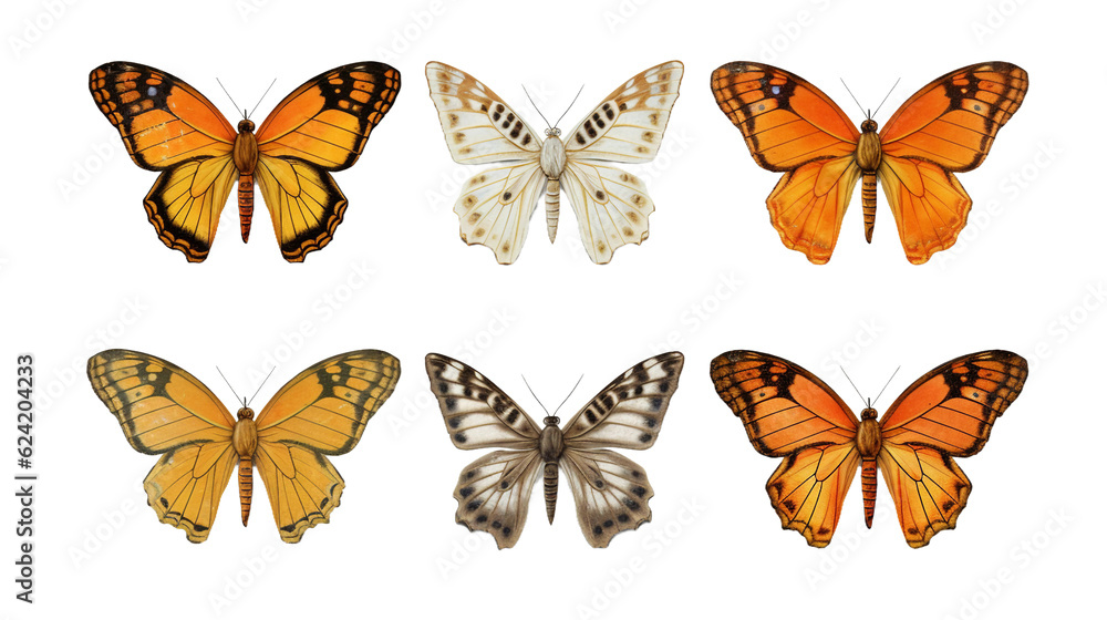 Collection of Painted Lady butterfly wings. isolated object, transparent background Collection of Painted Lady butterfly wings. isolated object, transparent background