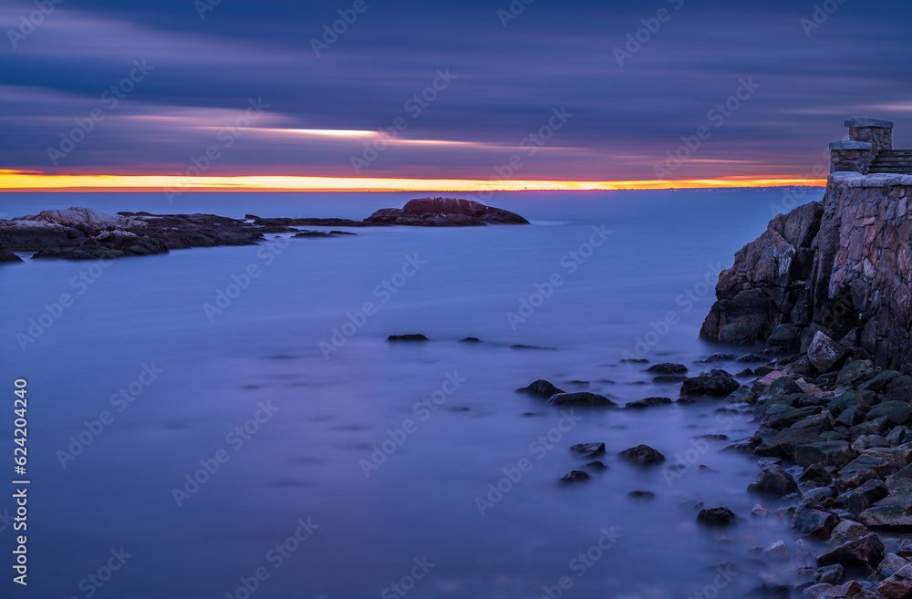 Sunset at Cliff Walk, Rhode Island, long exposure shot