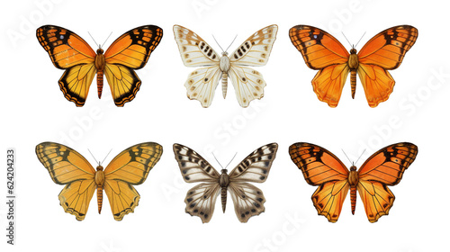 Collection of Painted Lady butterfly wings. isolated object, transparent background