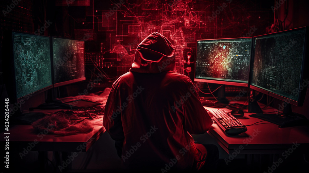 Hacker typing computer. Concept of cybercrime. Cyberattack. Dark web. ai generated Hacker typing computer. Concept of cybercrime. Cyberattack. Dark web. ai generated