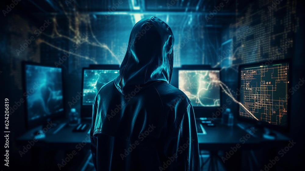 Hacker typing computer. Concept of cybercrime. Cyberattack. Dark web. ai generated Hacker typing computer. Concept of cybercrime. Cyberattack. Dark web. ai generated