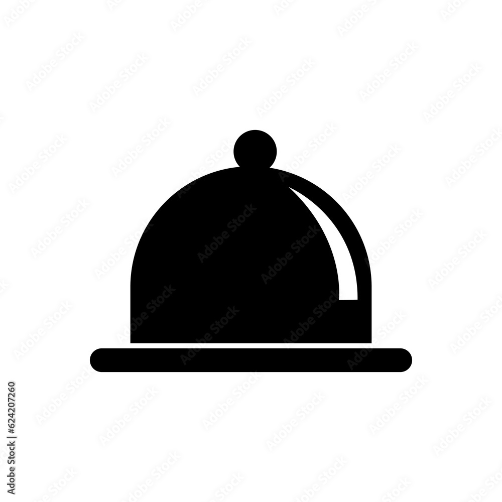 Covered food tray on a hand of hotel room service icon illustration on white background..eps