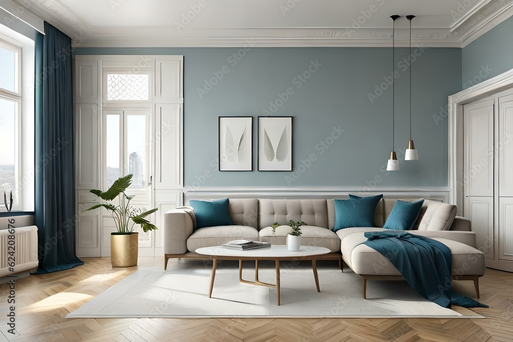 Fototapeta premium Scandinavian style living room interior. 3d rendering.