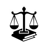 Law icon. Law firm logo design. Justice balance scale and book combination Attorney, legal, judicial council, Law court logo and icon design vector, black and white.