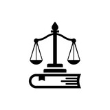 Law icon. Law firm logo design. Justice balance scale. Attorney, legal, judicial council, Law court logo and icon design vector, black and white.