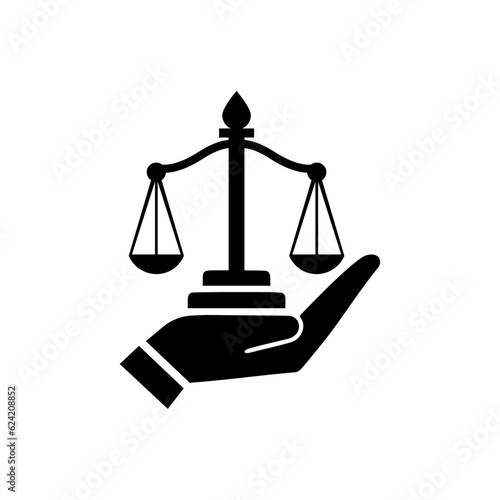 Law icon. Law firm logo design. Justice balance scale. Attorney, legal, judicial council, Law court logo and icon design vector, black and white.