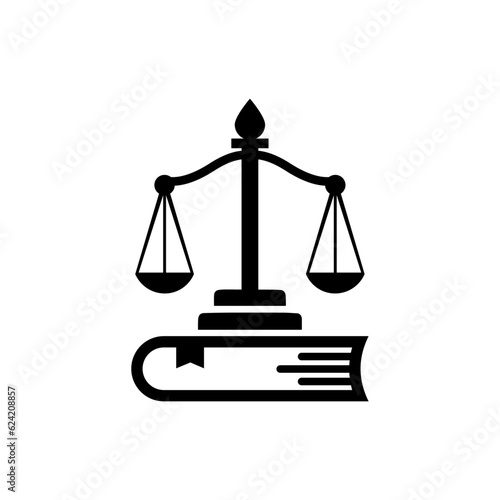 Law icon. Law firm logo design. Justice balance scale. Attorney, legal, judicial council, Law court logo and icon design vector, black and white.