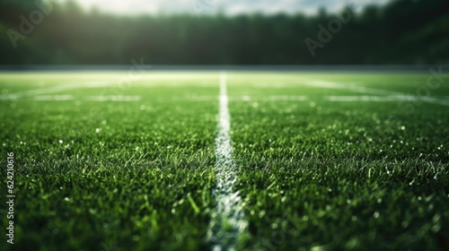 lush green lawn in a football stadium. sport concept. Generative AI © jr-art