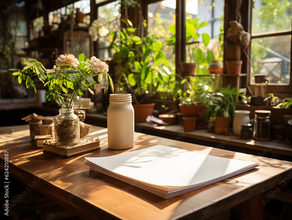 paper on the wooden table, real photography with smooth lighting and sun light AI generate paper on the wooden table, real photography with smooth lighting and sun light AI generate