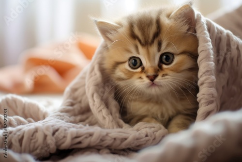 cute little kitten in a blanket. ai generative © InfiniteStudio