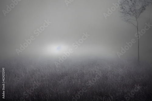 landscape, view, tree,trees, forest, foggy, woods, fog, black and white, Generative AI