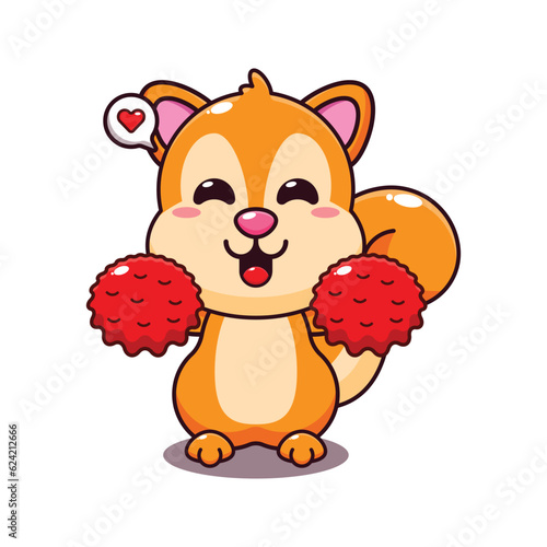 cute cheerleader squirrel cartoon vector illustration.