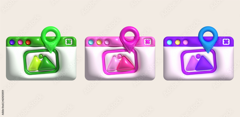 3d illustration pop up app window check in place in photo. 3d illustration pop up app window check in place in photo.