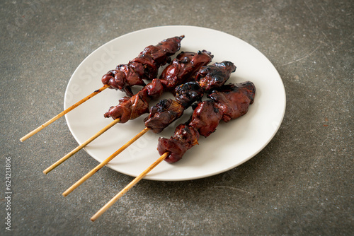 grilled chicken liver skewer yakitori serve in izakaya style photo