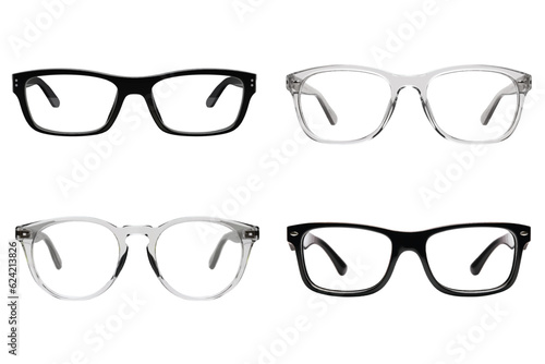 Set of glasses, different glasses, modern eyewear design, 3d vector illustration isolated
