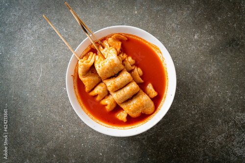 Odeng - Korean fish cake skewer in Korean spicy soup photo