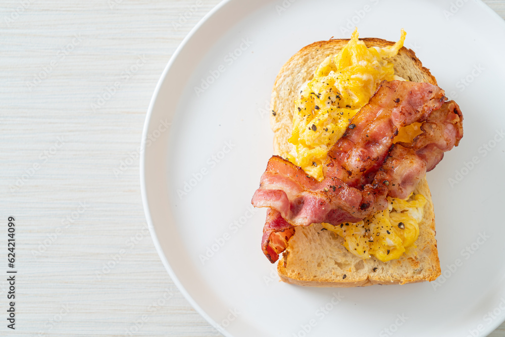 bread toast with scramble egg and bacon bread toast with scramble egg and bacon