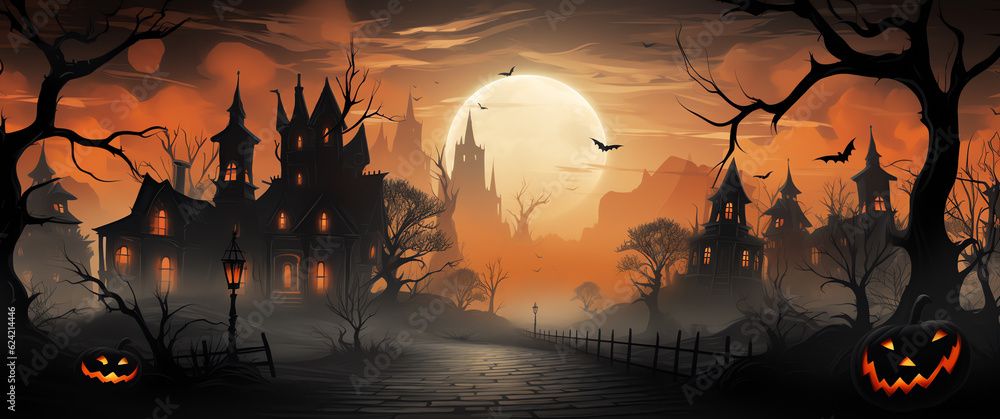 Spooky Halloween Background Illustration, Generative AI