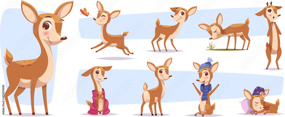 Fototapeta premium Cute deer. Baby animal in forest exact vector baby deer characters