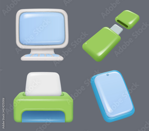 Computer gadgets. Hi tech devices in cartoon plasticine style smartphones tablets pc game consoles decent vector icons set