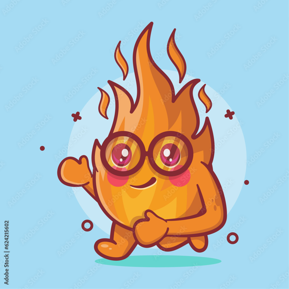 cheerful fire flame character mascot running isolated cartoon in flat style design 