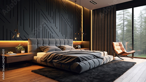 Matte Black Bedroom in Forest photo