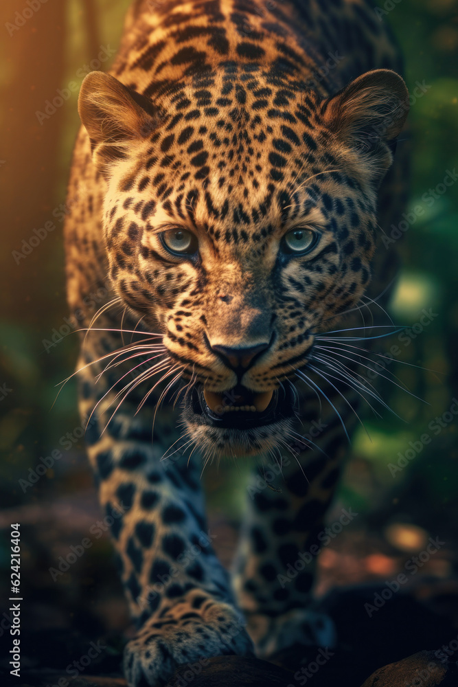 Naklejka premium Leopard in its natural Habitat, Wildlife Photography, Generative AI