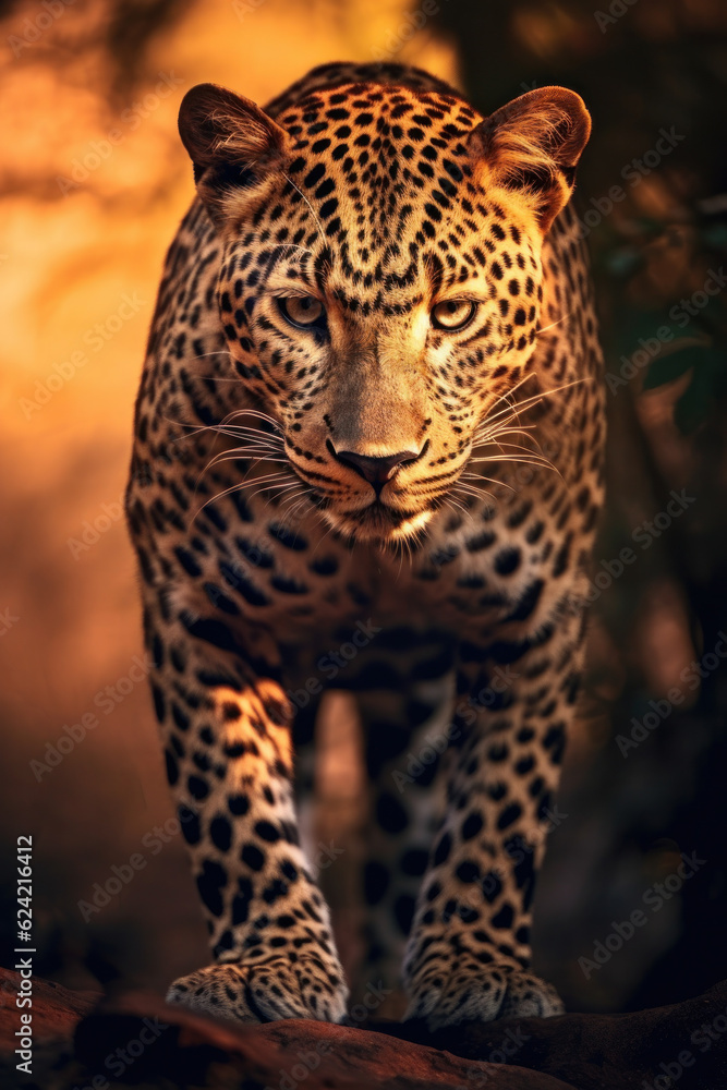 Obraz premium Leopard in its natural Habitat, Wildlife Photography, Generative AI