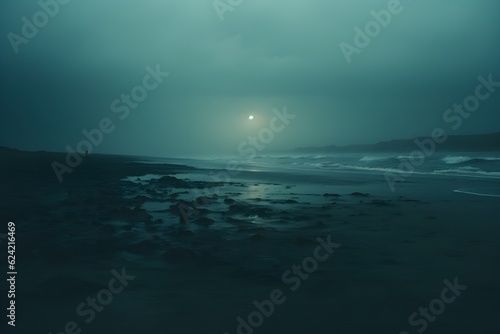 Beautiful seascape with a full moon in the night sky