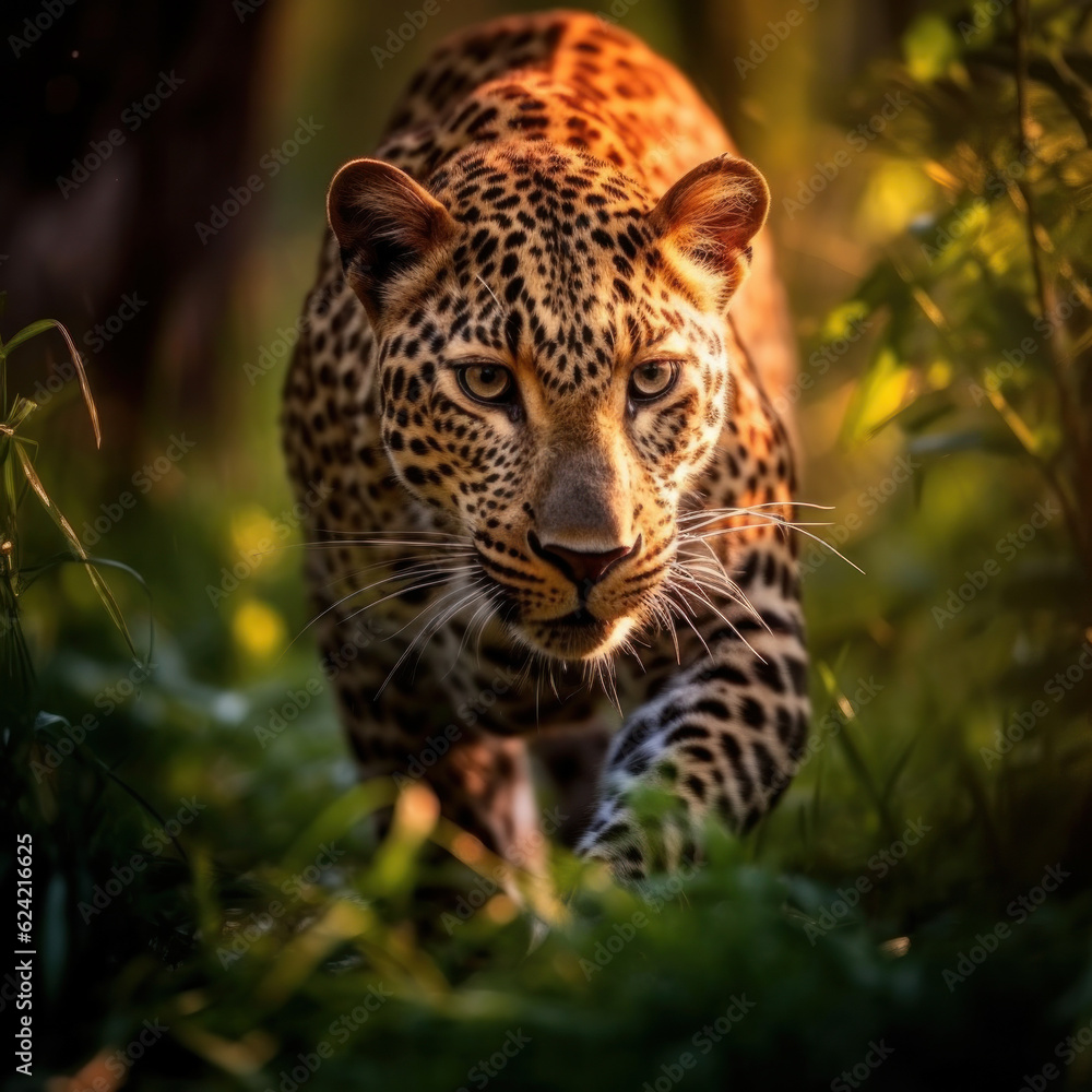 Naklejka premium Leopard in its natural Habitat, Wildlife Photography, Generative AI