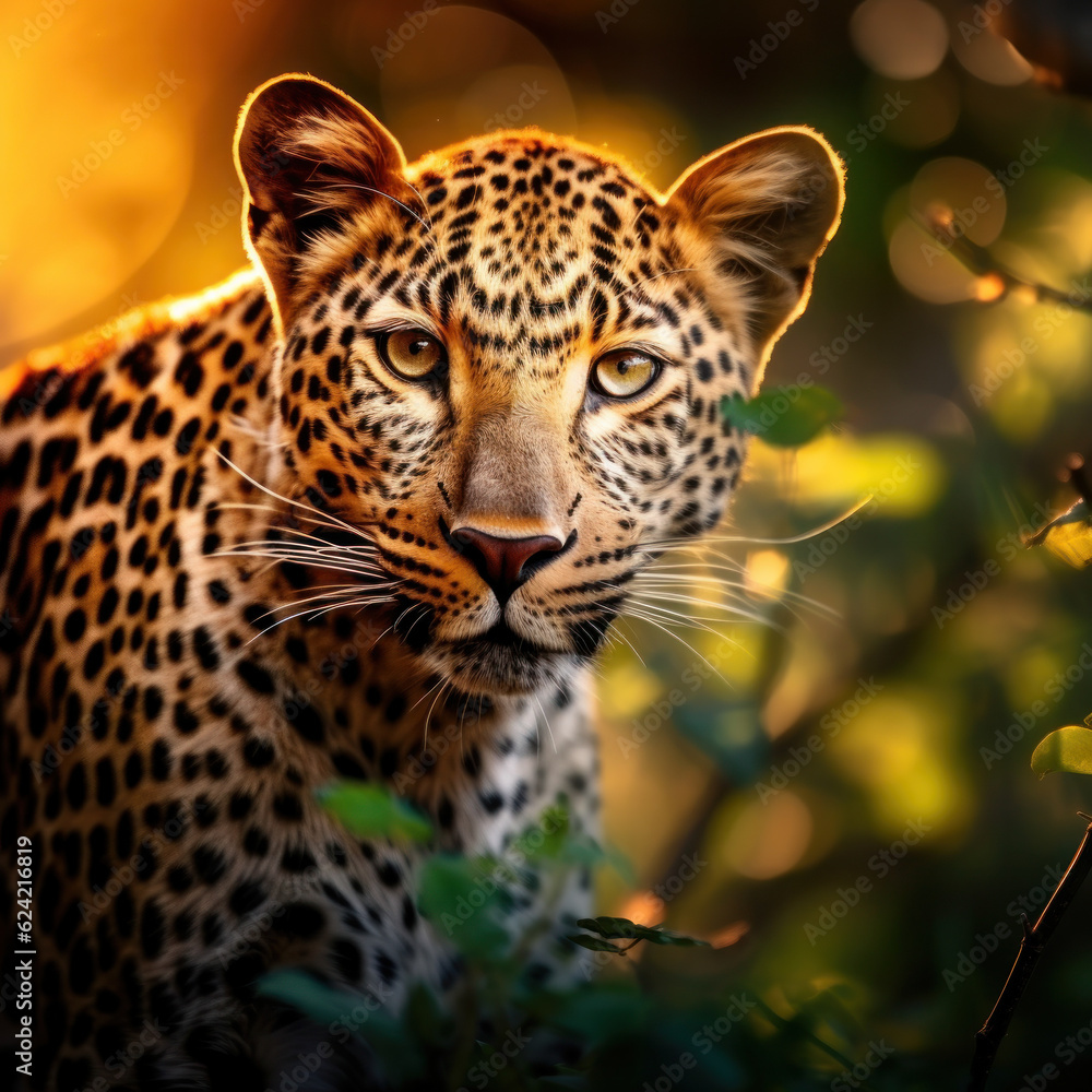 Obraz premium Leopard in its natural Habitat, Wildlife Photography, Generative AI