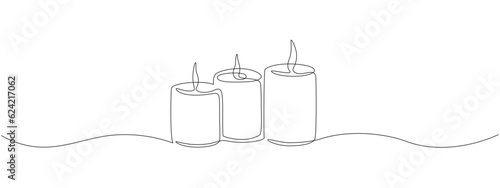 One continuous line drawing of wax or paraffin candle. Christmas home decoration and aromatherapy concept in simple linear style. Editable stroke. Doodle Vector illustration