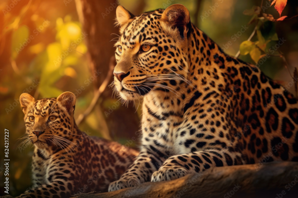 Obraz premium Leopard in its natural Habitat, Wildlife Photography, Generative AI