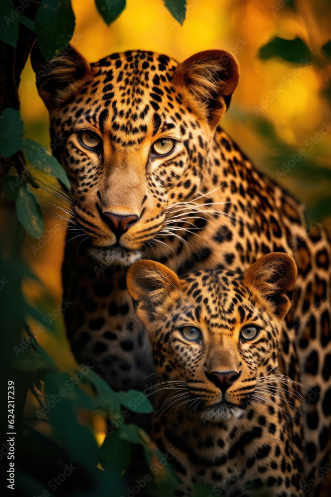 Obraz premium Leopard in its natural Habitat, Wildlife Photography, Generative AI
