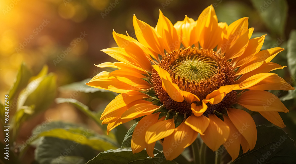Obraz premium set of yellow flowers, sunflowers with leaves, botanical picture, floral design for digital content
