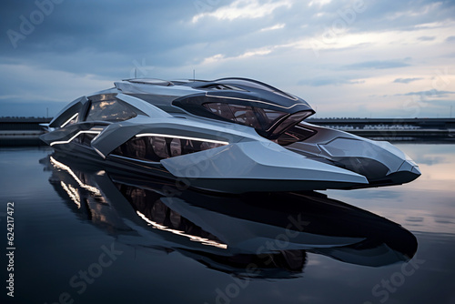 Luxury and futuristic yacht on the sea illustration