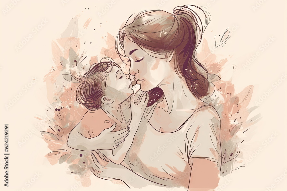 llustration of mother holding baby in arms, mothers day llustration of mother holding baby in arms, mothers day