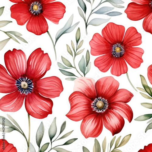 red flowers watercolor seamless patterns  watercolor picture of flowers  floral