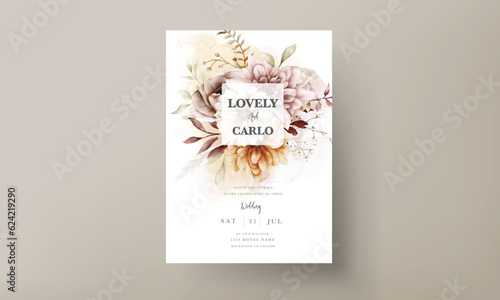 beautiful autumn floral wedding invitation card template
