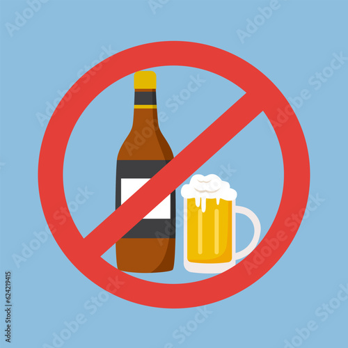 No alcohol sign concept vector illustration. Drinking beer is not allowed.