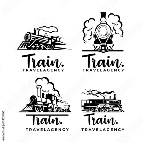 Locomotive logo design bundle. Classic retro train vector illustration silhouette.