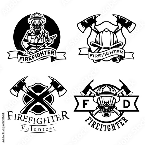 Retro firefighter logo bundle template. Firefighter rescue logo badge collection
