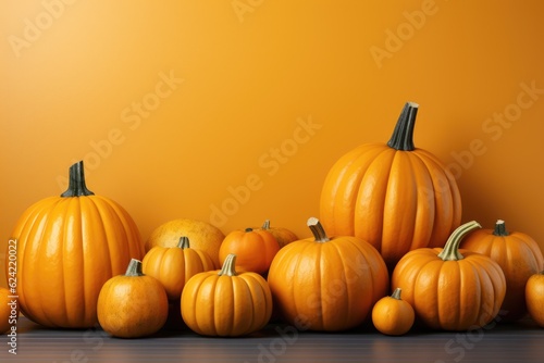 Orange pumpkin background with copy space. Generative AI