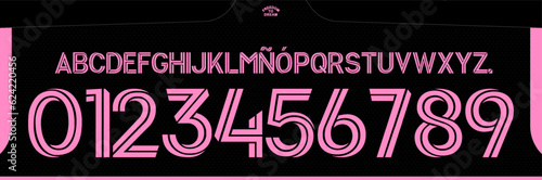 font vector team usa 2023 - 2024 kit sport style. United States soccer font. football style font with dynamic lines. messi, inter miami. major league. sports style letters and numbers for soccer team