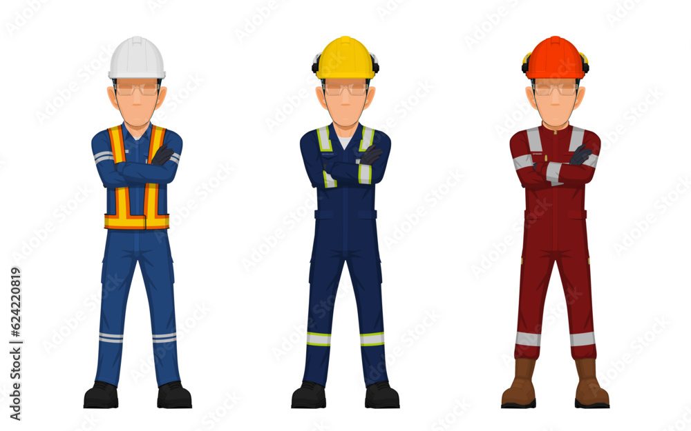 worker is in the position of folded arm worker is in the position of folded arm