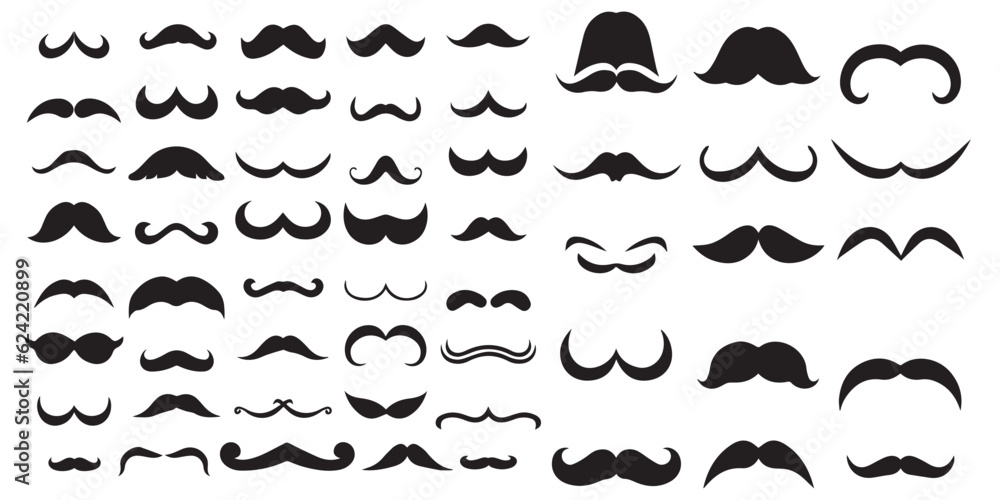 Fototapeta premium Silhouette Mustache set different styles for men's vector 