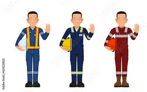 worker is raising hand beside