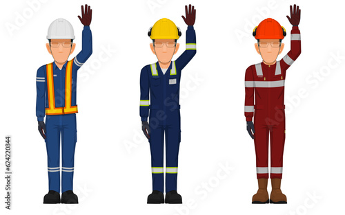 worker is raising hand overhead